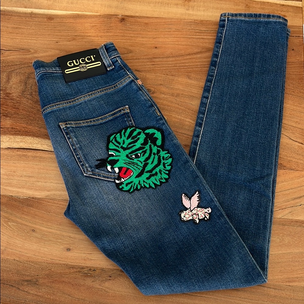Gucci Blue Jeans with Tiger Patch